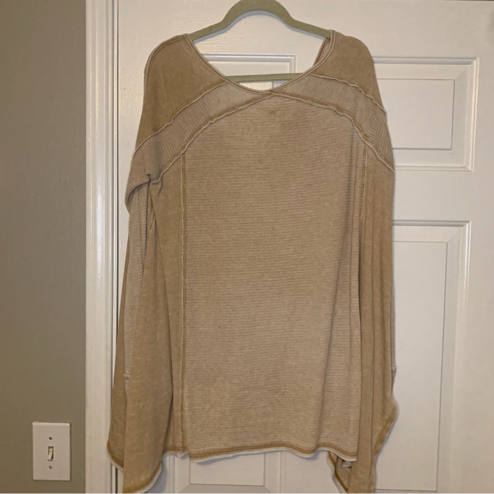 Free People Lightweight V-Neck Waffle Knit Pullover - Beige/light yellow - Picture 4 of 4